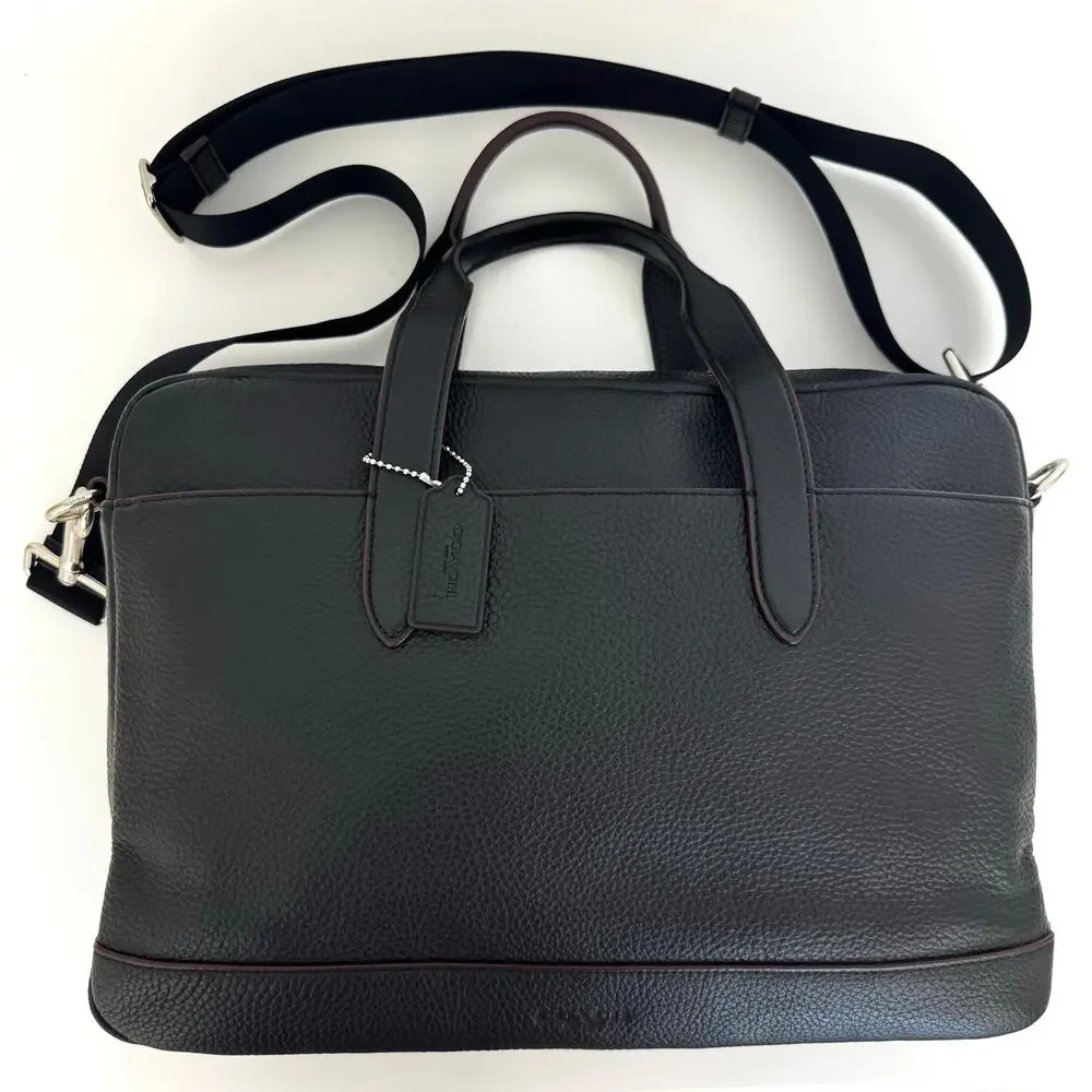 Coach Hamilton Bag Pebbled Leather Briefcase Business Travel G1761- F11319 Black